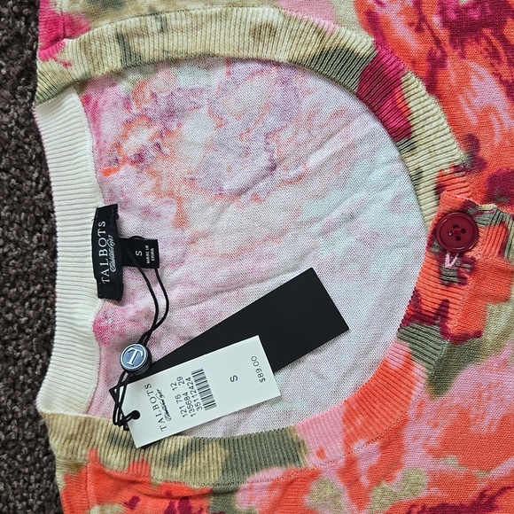 NEW Talbots Pink Coral Floral Short Sleeve Cardigan S - Picture 2 of 4